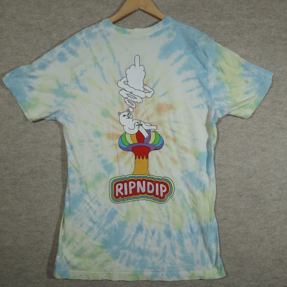 RIPNDIP Lord Nermal Mushroom Tie Dye T-Shirt Mens Medium Blue Yellow Skater Y2K